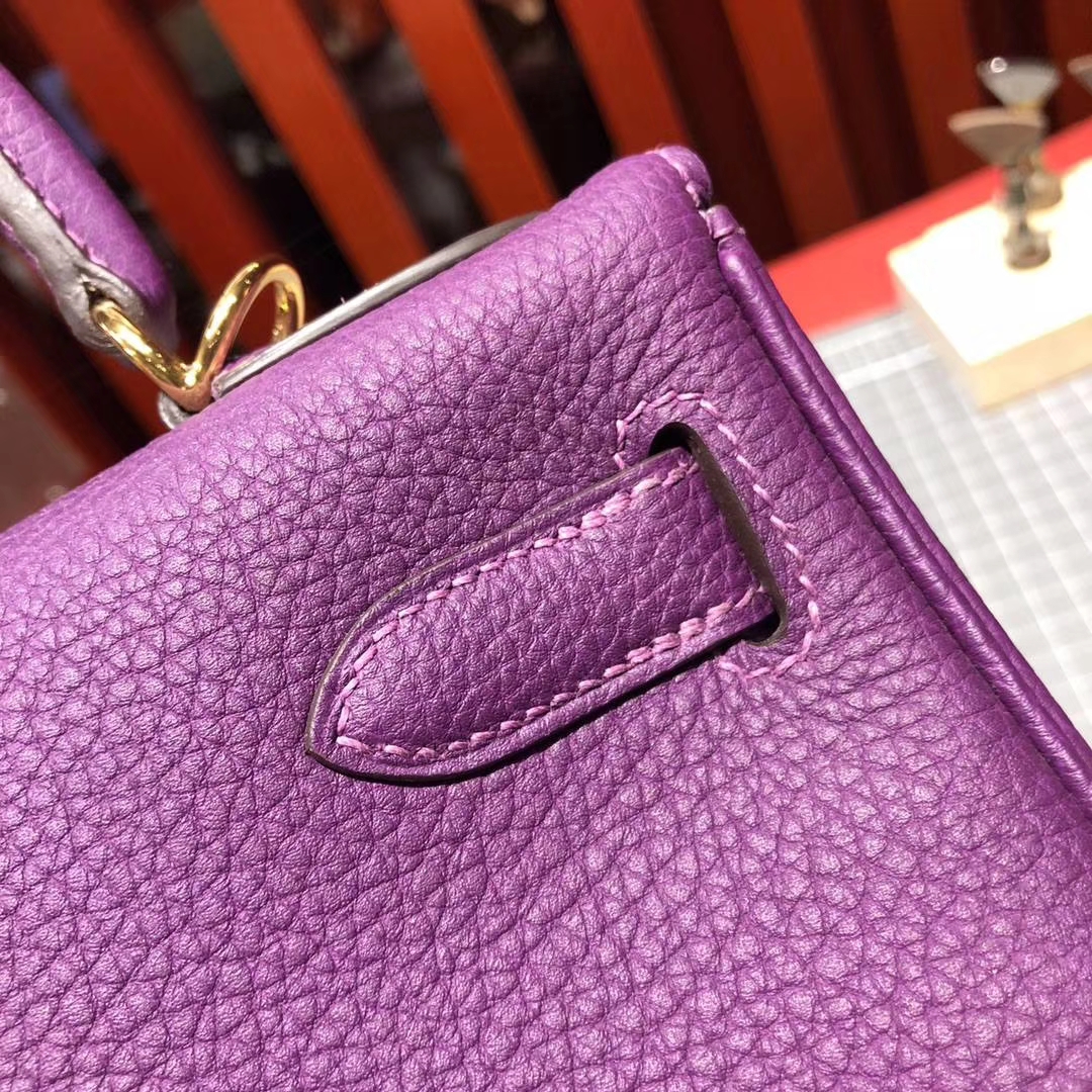 爱马仕凯莉包价格 Hermes Kelly28CM P9海葵紫顶级Togo牛皮 金扣