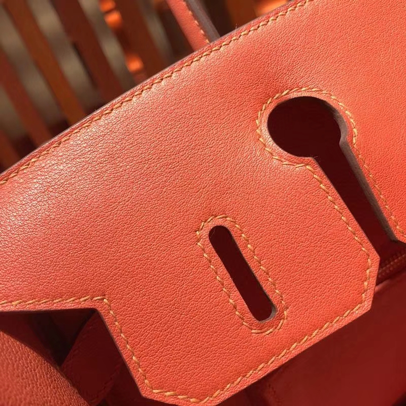 Hermes Birkin30CM 爱马仕火焰橙原厂Swift牛皮铂金包 金扣