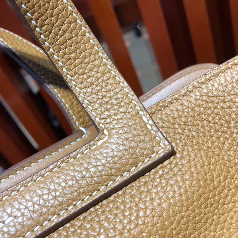 爱马仕包包价格 Hermes Stock Halzan 土黄色荔枝纹牛皮手提斜挎包