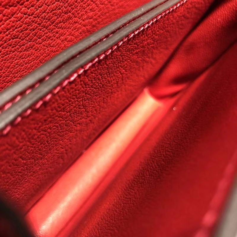 Hermes Roulis19CM 爱马仕中国红原厂Epsom牛皮猪鼻子包单肩斜挎包 银扣