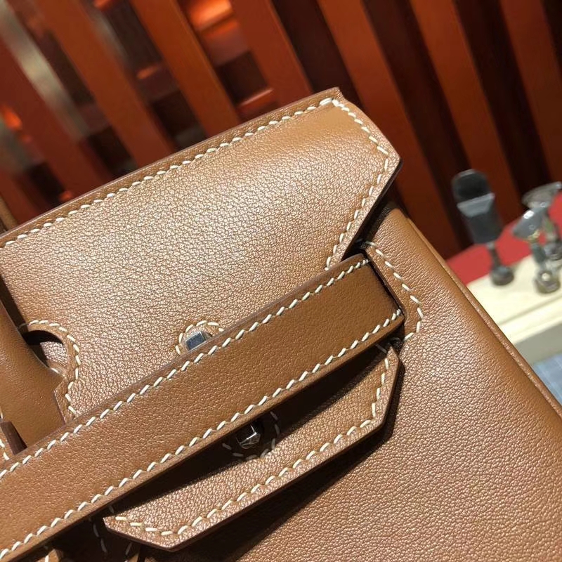 爱马仕铂金包尺寸 Hermes Birkin30CM 土黄色原厂Swift牛皮 银扣