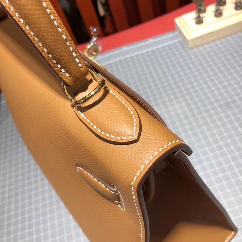 Hermes Kelly28CM 爱马仕土黄色Epsom牛皮凯莉包Kelly包包 金扣