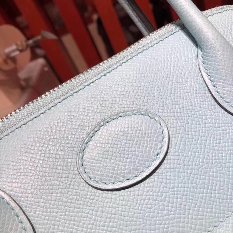 爱马仕包包官网 Hermes Bolide27CM 马卡龙蓝十字纹牛皮保龄球包