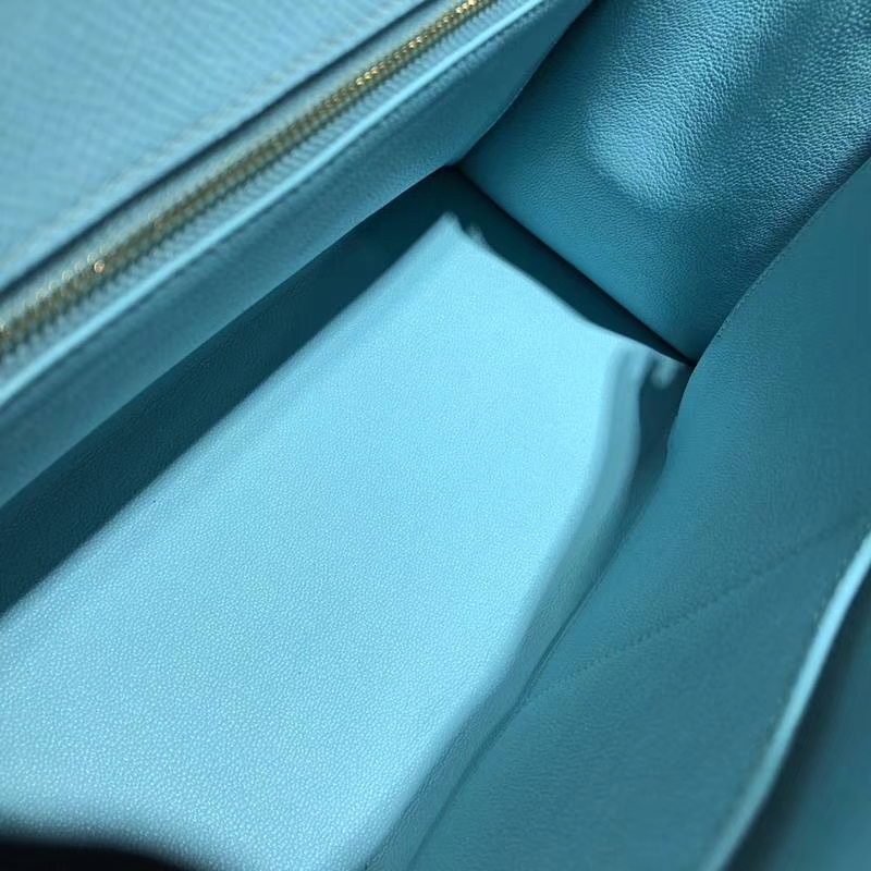 爱马仕凯莉包价格 Hermes Kelly28CM 马卡龙蓝手掌纹牛皮 银扣