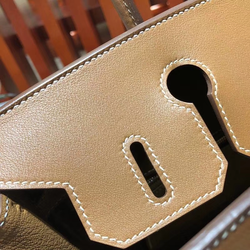 爱马仕铂金包尺寸 Hermes Birkin30CM 土黄色原厂Swift牛皮 银扣