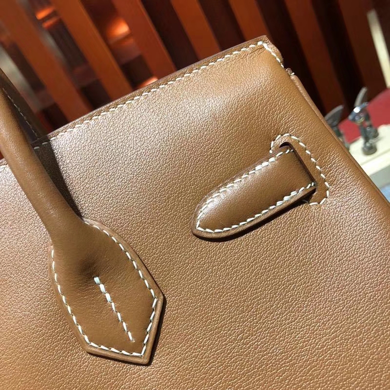 爱马仕铂金包尺寸 Hermes Birkin30CM 土黄色原厂Swift牛皮 银扣