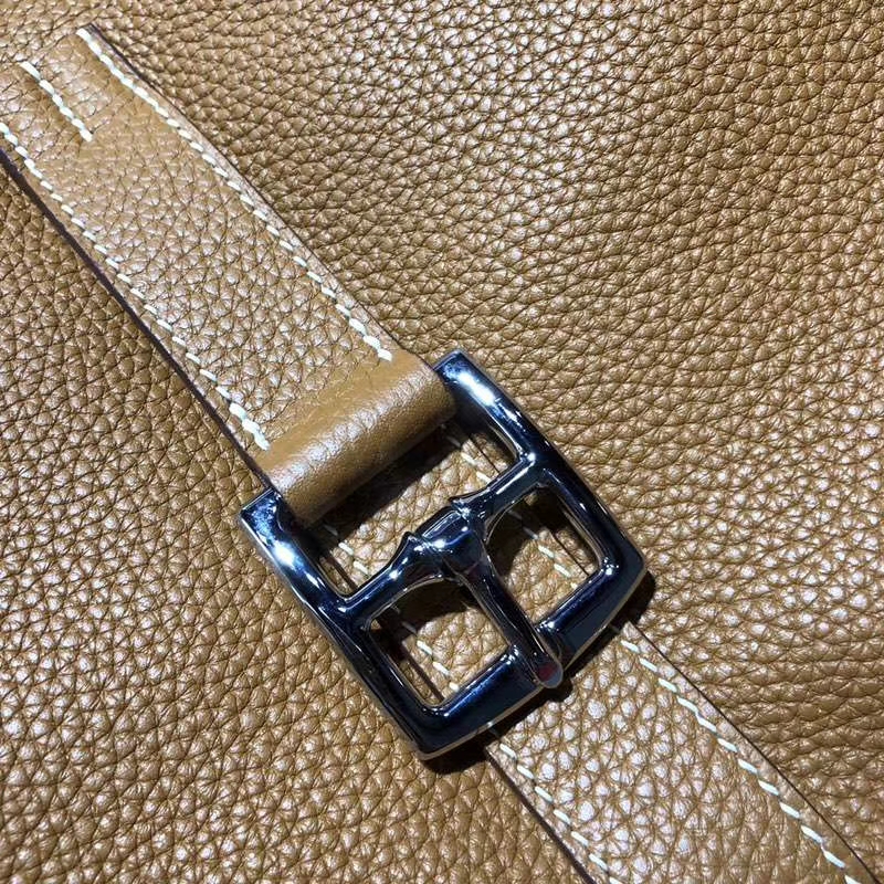 爱马仕包包价格 Hermes Stock Halzan 土黄色荔枝纹牛皮手提斜挎包