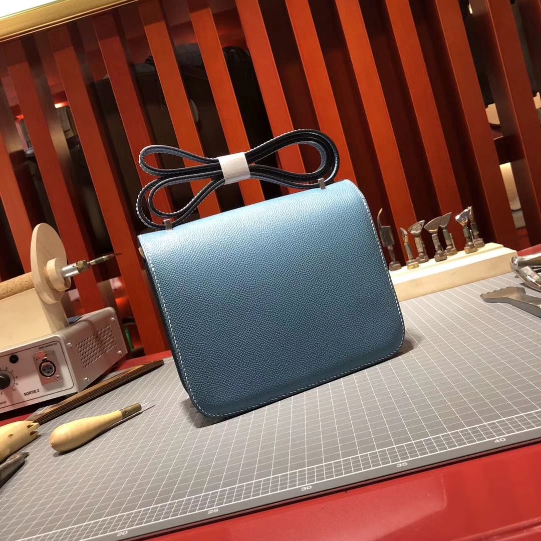 爱马仕康斯坦包尺寸 Hermes Constance19CM 牛仔蓝原厂epsom牛皮