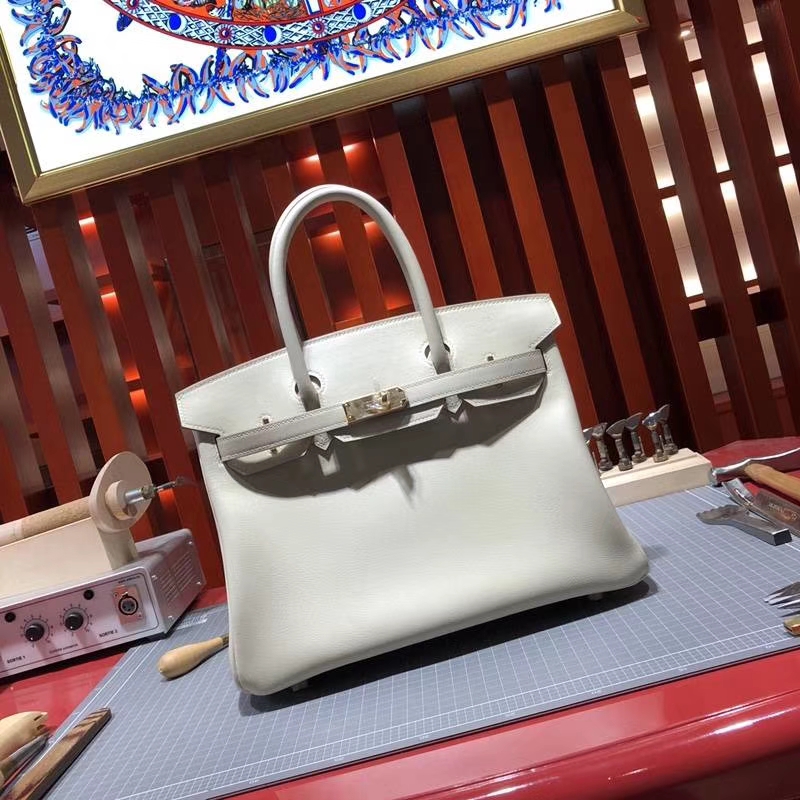 爱马仕Birkin包包 Hermes奶昔白原厂Swift牛皮铂金包Birkin30CM 金扣