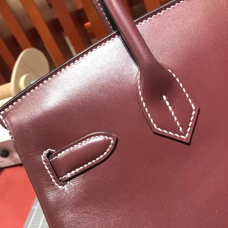 爱马仕Birkin包包 Hermes宝石红原厂Box牛皮Birkin30CM铂金包 金扣
