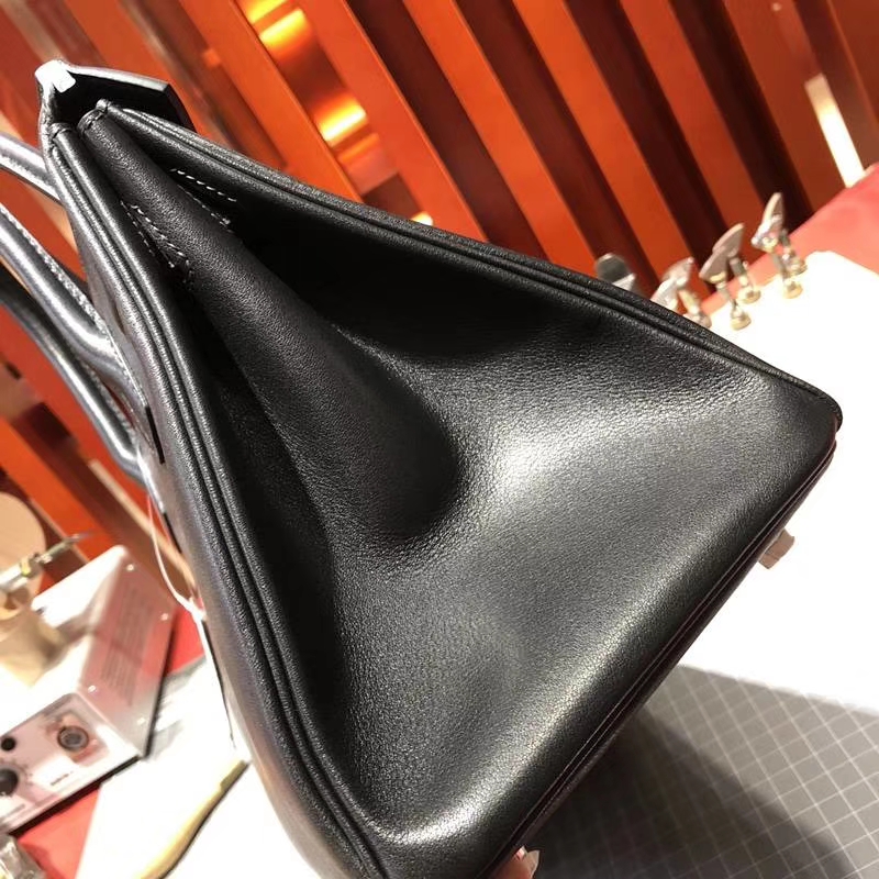 Hermes包包官网 爱马仕原厂Swift牛皮Birkin30铂金包 黑色 银扣