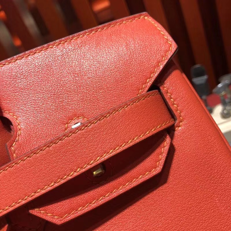 Hermes Birkin30CM 爱马仕火焰橙原厂Swift牛皮铂金包 金扣