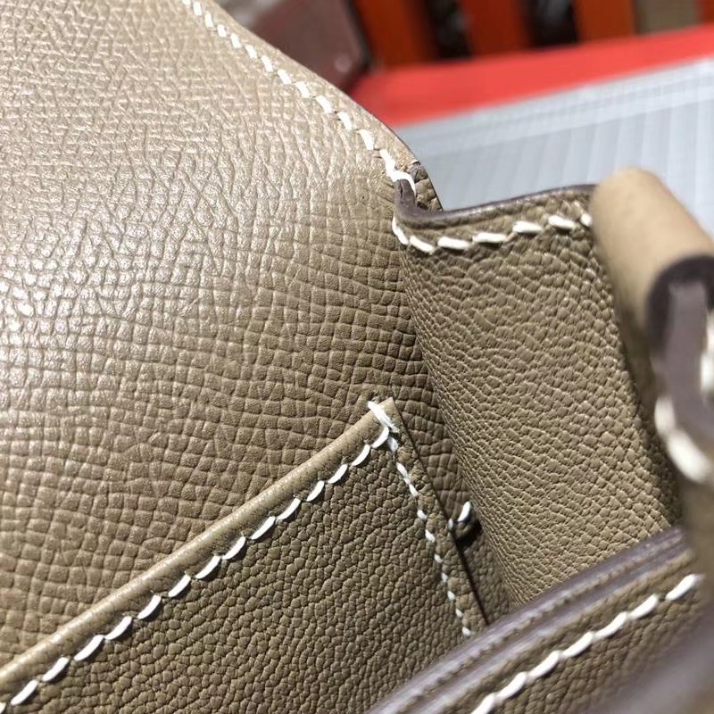 Hermes Roulis19cm 爱马仕大象灰手掌纹牛皮Roulis19cm猪鼻子包 金扣