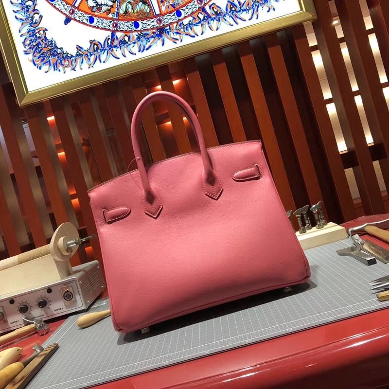 Hermes女包价格 爱马仕原厂Swift牛皮Birkin30铂金包 唇膏粉 金扣