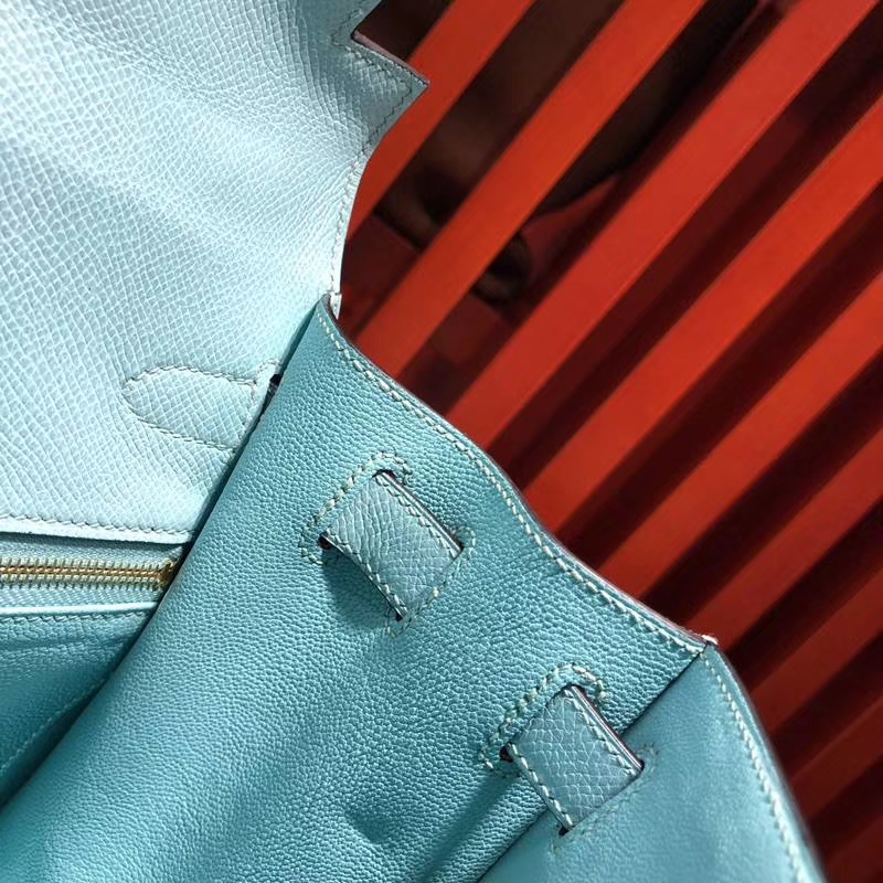 爱马仕凯莉包价格 Hermes Kelly28CM 马卡龙蓝手掌纹牛皮 银扣