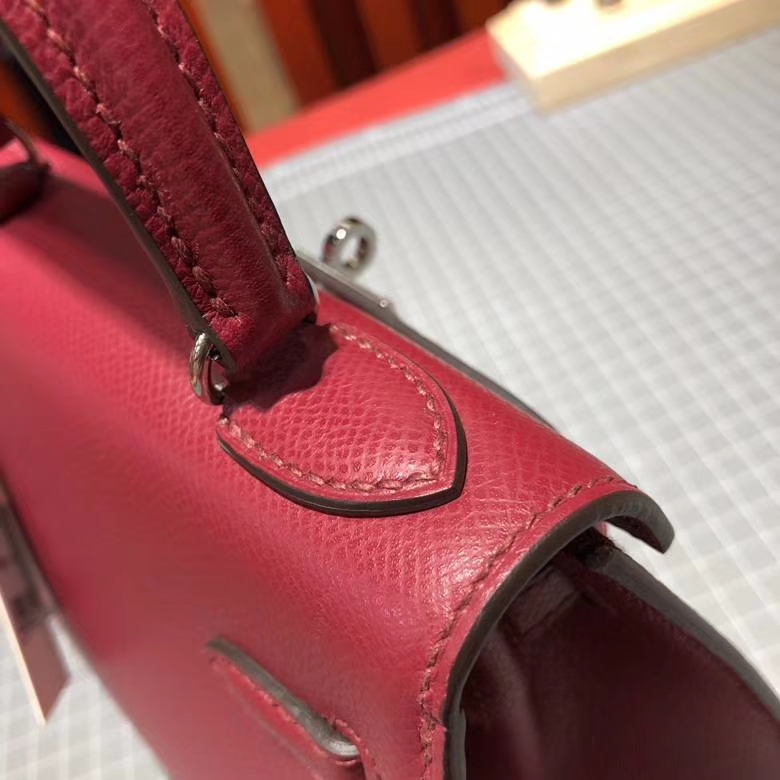 Hermes Kelly20CM 爱马仕K1石榴红epsom皮大耳朵凯莉包 银扣