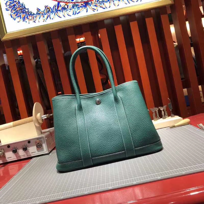 爱马仕包包官网 Hermes Garden Party 孔雀绿Togo牛皮花园包手提包30CM