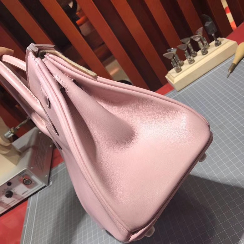 Hermes Birkin25CM 爱马仕3Q粉色进口Swift牛皮铂金包 银扣