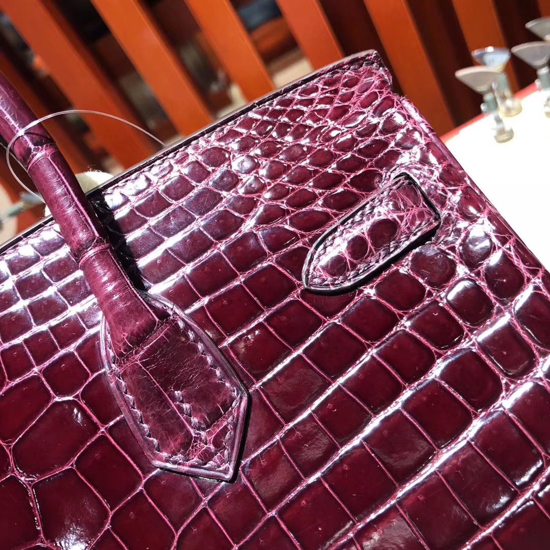 Hermes Birkin25CM 爱马仕CK57波尔多酒红亮面尼罗鳄鱼皮铂金包 金扣