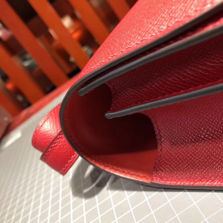 爱马仕空姐包价格 Hermes Constance24CM 中国红Epsom牛皮 珐琅扣