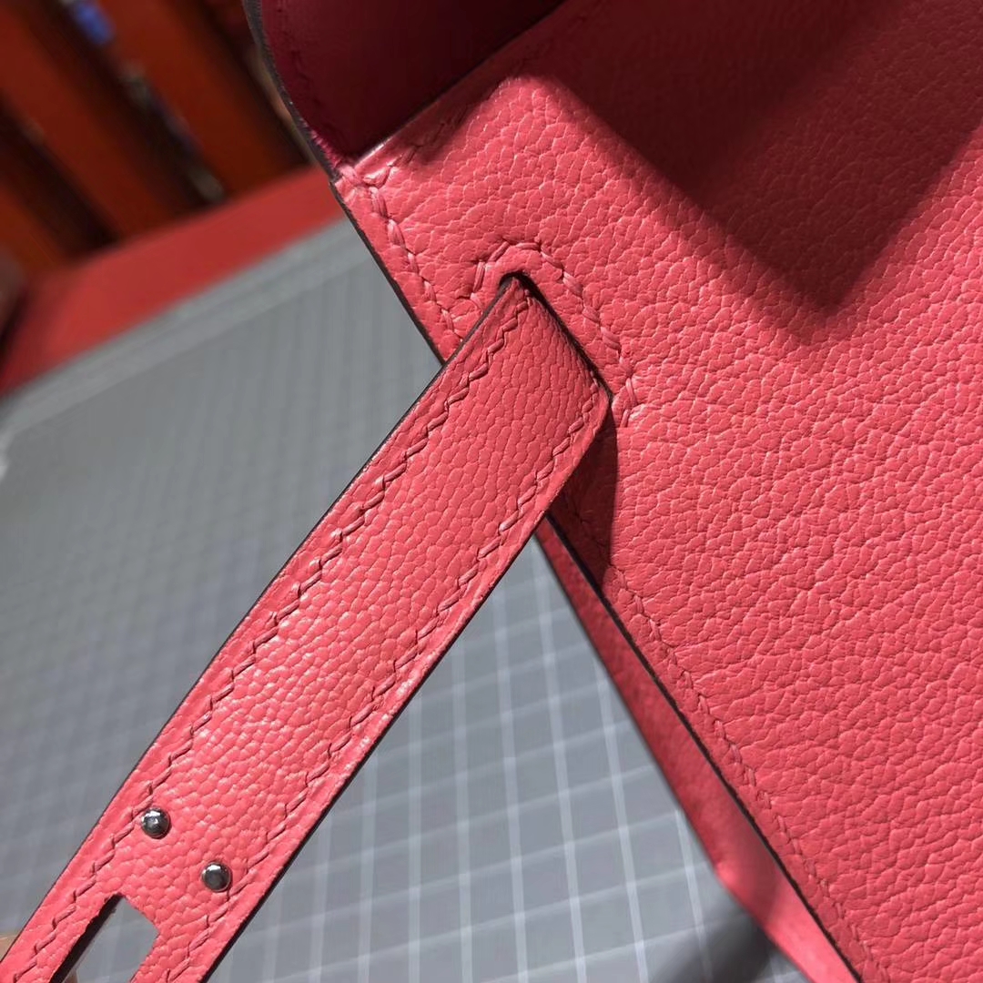 Hermes Minikelly2代 爱马仕8W唇膏粉顶级山羊皮迷你凯莉包2代 银扣