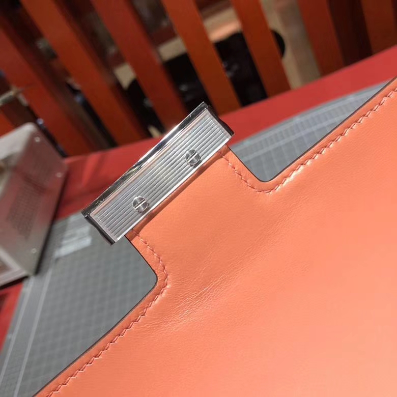 Hermes Constance24CM 爱马仕龙虾粉顶级Epsom牛皮康斯坦包 银扣