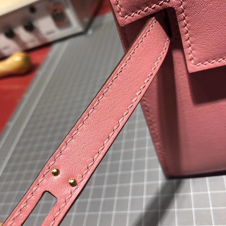 爱马仕迷你凯莉包 Hermes Minikelly22CM 奶昔粉顶级Swift牛皮 金扣