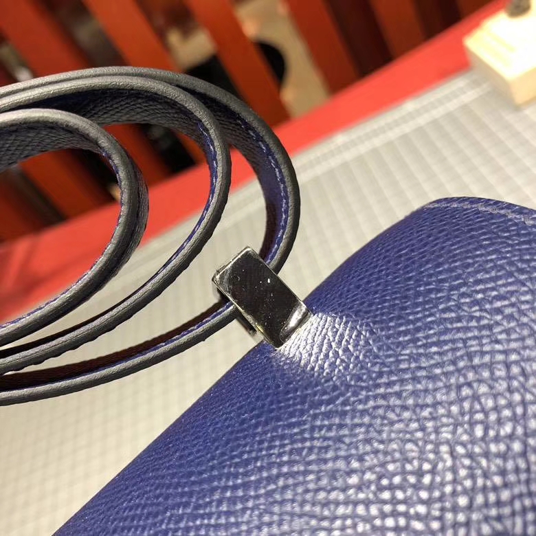 Hermes Constance24CM 爱马仕宝石蓝进口Epsom牛皮空姐包 银扣
