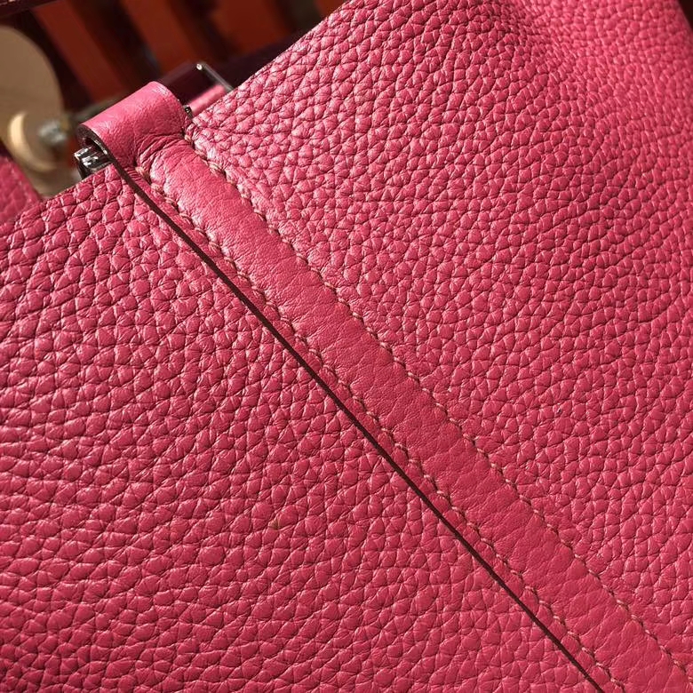 Hermes Picotin Lock18CM 爱马仕玫紫色进口Clemence牛皮水桶包 银扣