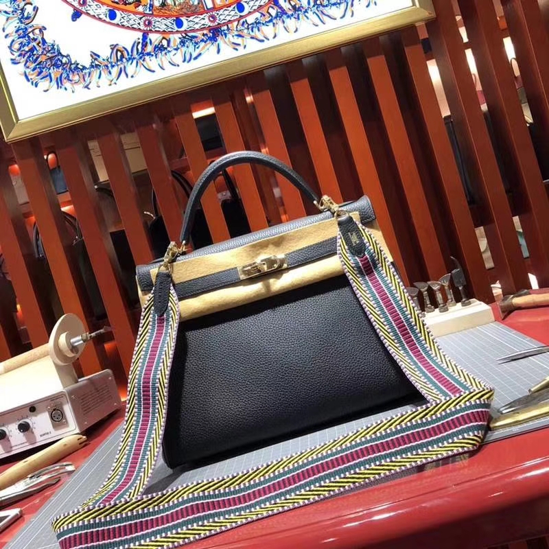 爱马仕新款凯莉包 Hermes Kelly28CM 原厂Togo牛皮搭配新款织带 金扣