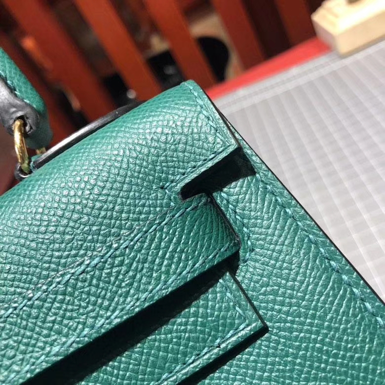 爱马仕Kelly包包 Hermes Z6孔雀绿epsom皮手工缝制凯莉包Kelly20CM