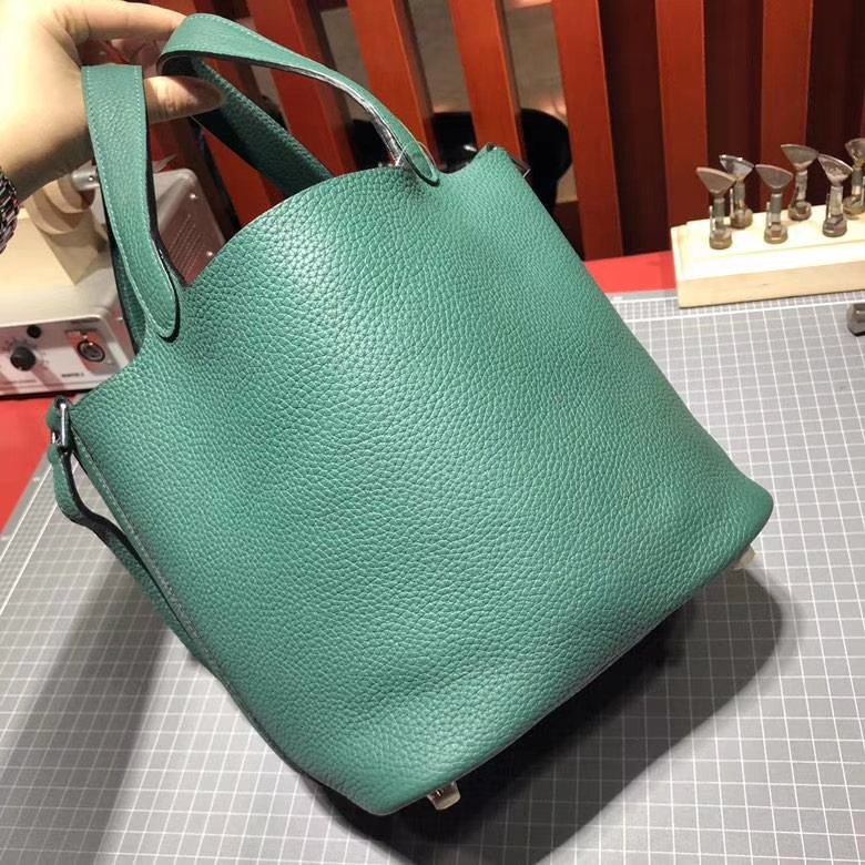Hermes Picotin Lock18cm 爱马仕孔雀绿顶级Clemence牛皮菜篮子包 银扣