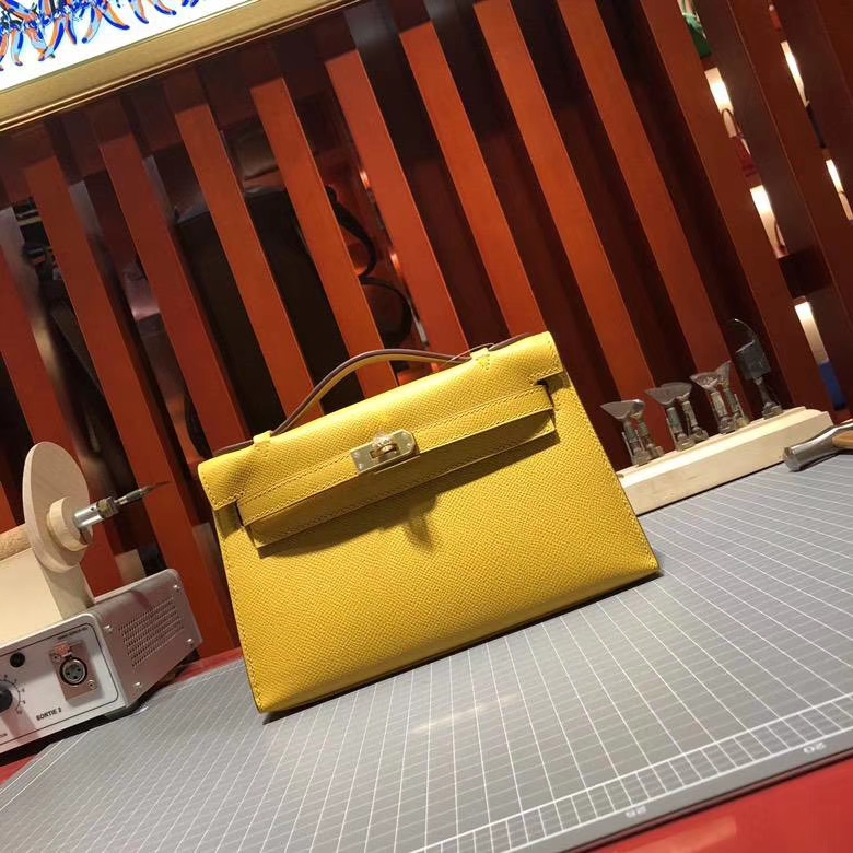 爱马仕Minikelly手拿包 Hermes琥珀黄原厂Epsom牛皮迷你凯莉包 金扣