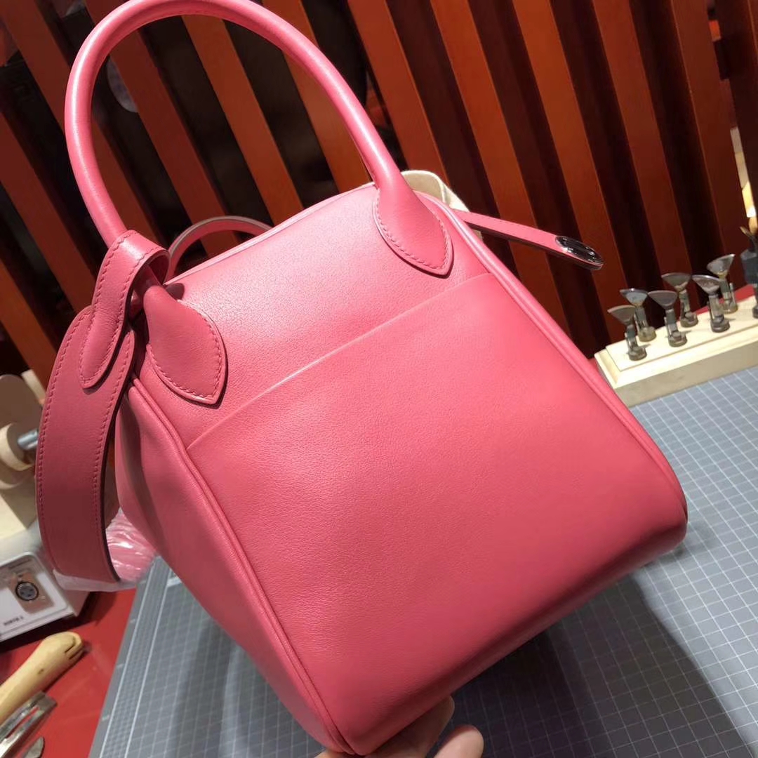 爱马仕琳迪包 Hermes Lindy30CM 8W唇膏粉原厂Swift牛皮 银扣
