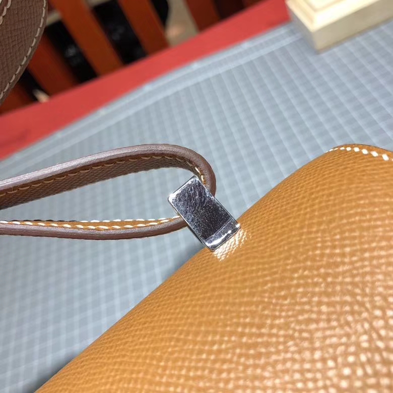 Hermes Constance24CM 爱马仕土黄色顶级Epsom牛皮康斯坦包 银扣