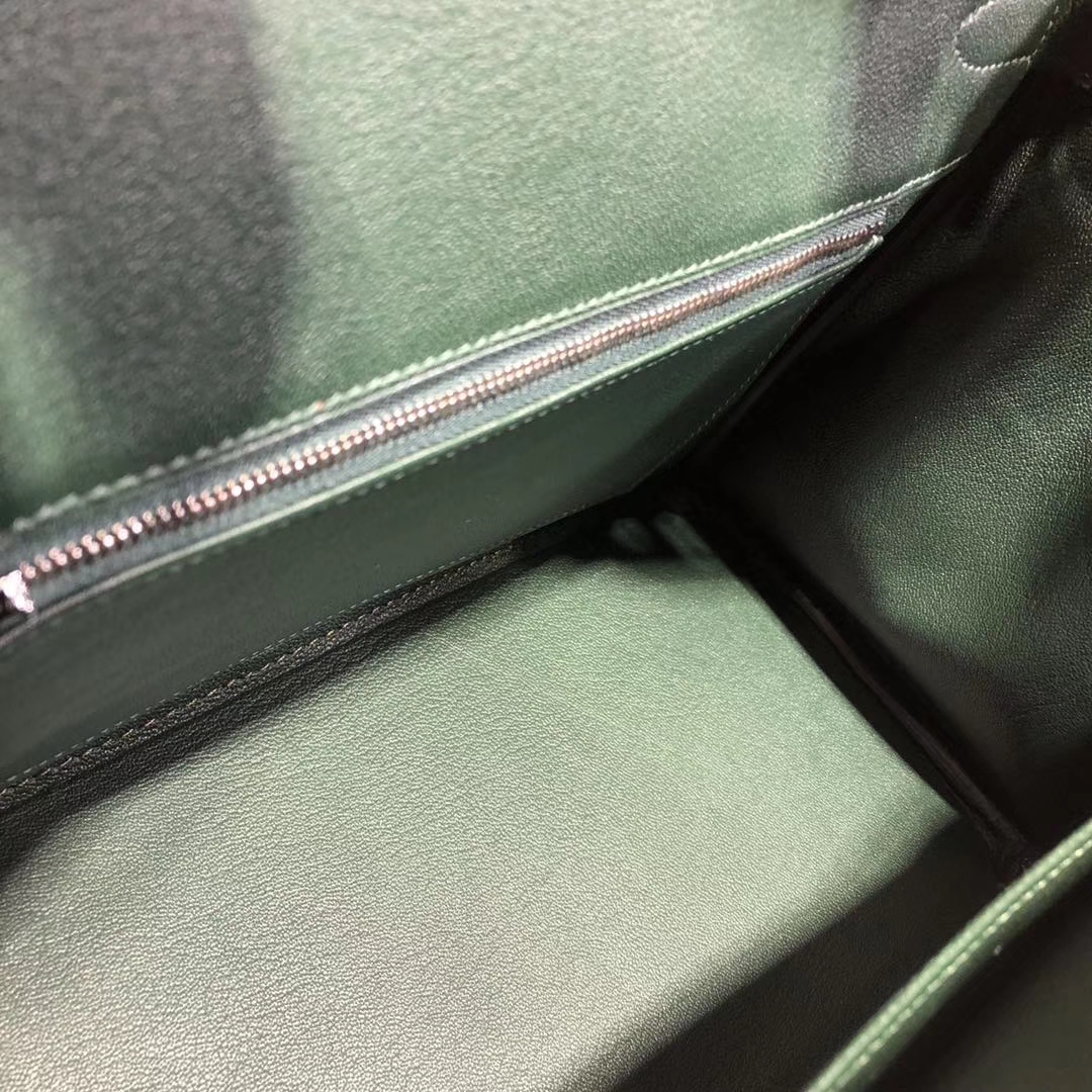 爱马仕铂金包价格 Hermes Birkin30CM 孔雀绿拼英国绿 银扣
