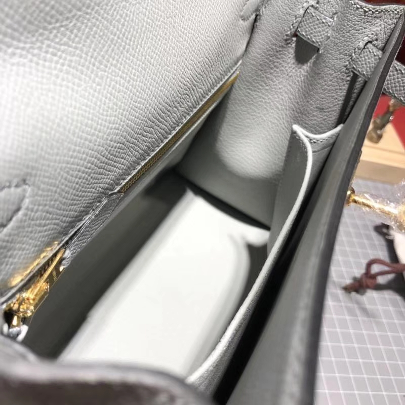 Hermes Kelly25CM 爱马仕冰川灰原厂Epsom牛皮凯莉包 金扣