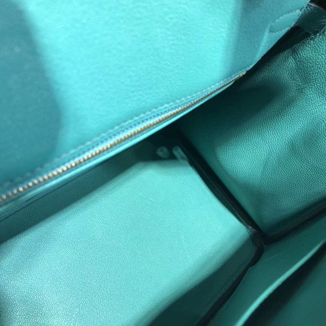 爱马仕铂金包尺寸 Hermes Birkin25CM 中国红拼孔雀蓝十字纹牛皮 金扣