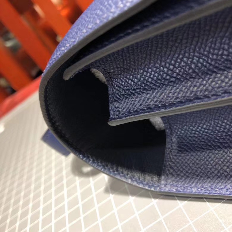 Hermes Constance24CM 爱马仕宝石蓝进口Epsom牛皮空姐包 银扣