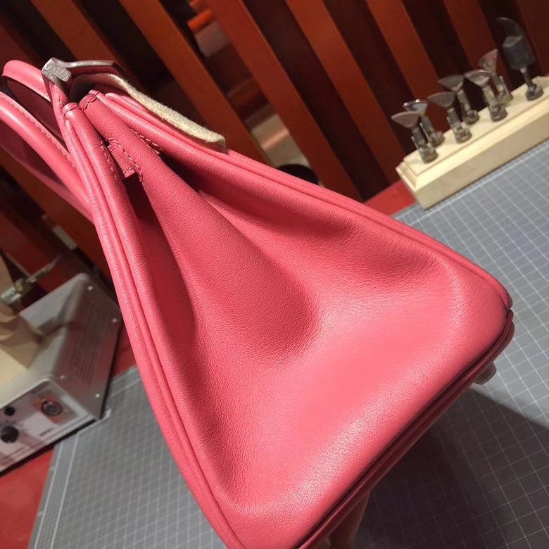 爱马仕Birkin包包 Hermes唇膏粉进口Swift牛皮铂金包Birkin25CM 金扣