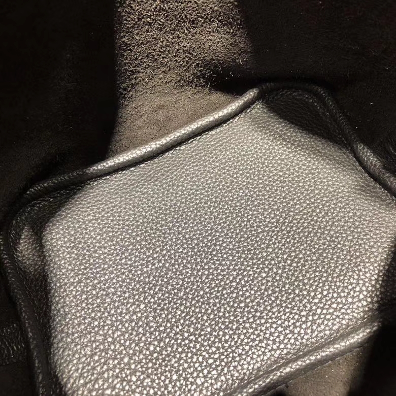 爱马仕菜篮子包 Hermes黑色Clemence牛皮Picotin水桶包18CM 银扣