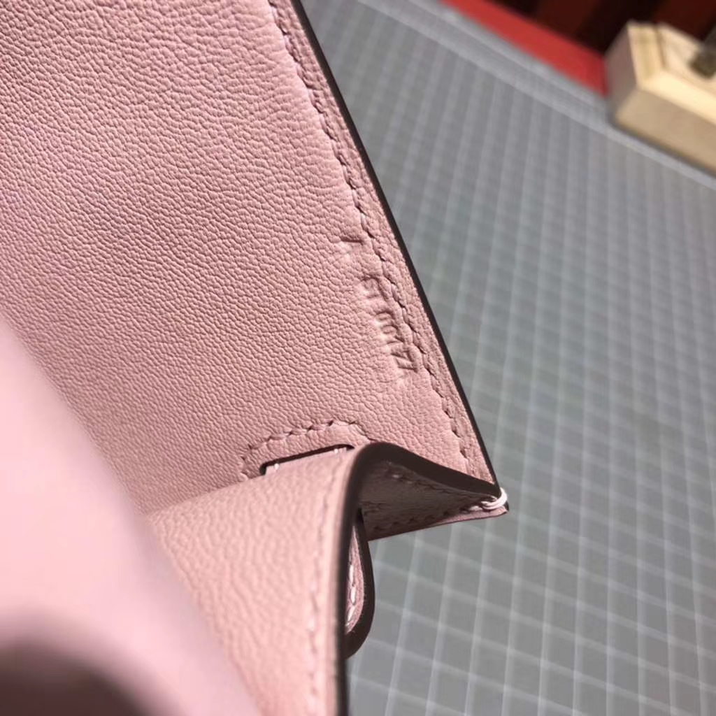 Hermes包包官网 爱马仕3Q粉色原厂Swift牛皮迷你凯莉包Minikelly22CM 银扣