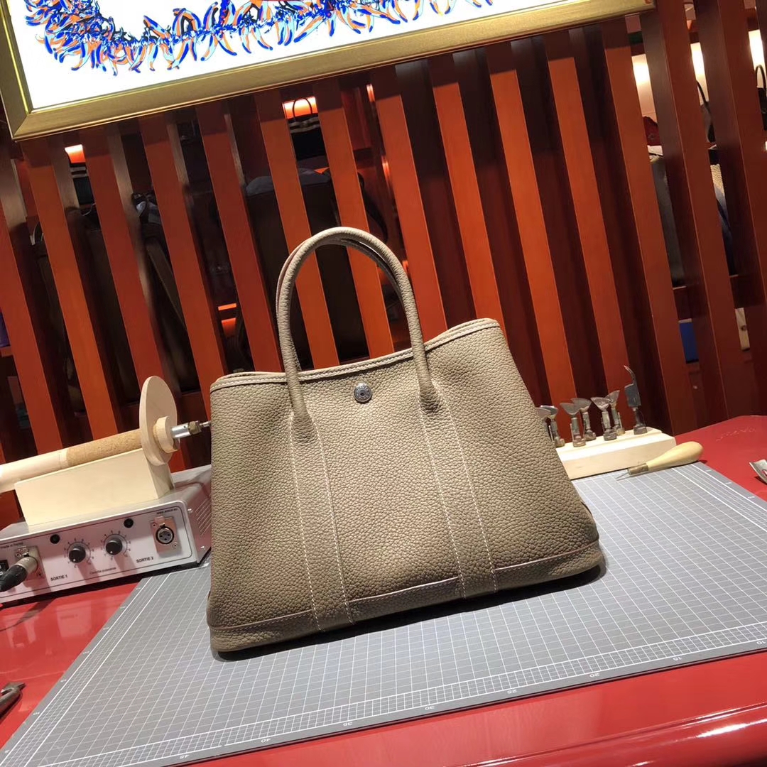 Hermes新款包包 爱马仕大象灰原厂小牛皮花园包Garden Party Bags30CM
