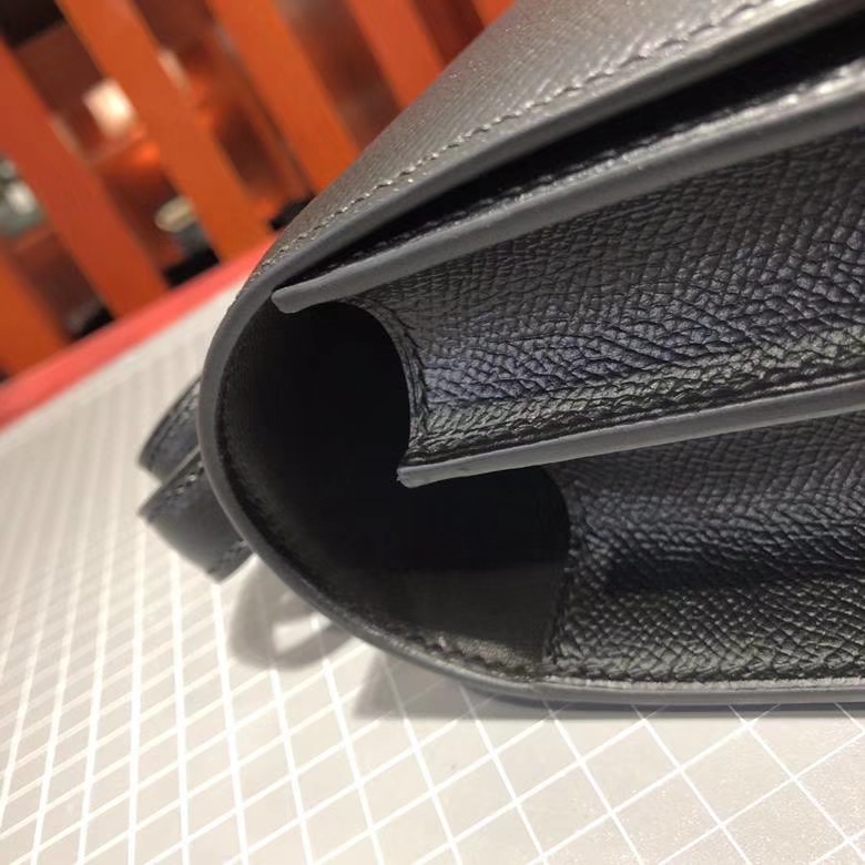 Hermes Constance24CM 爱马仕黑色Epsom牛皮康斯坦空姐包 银扣