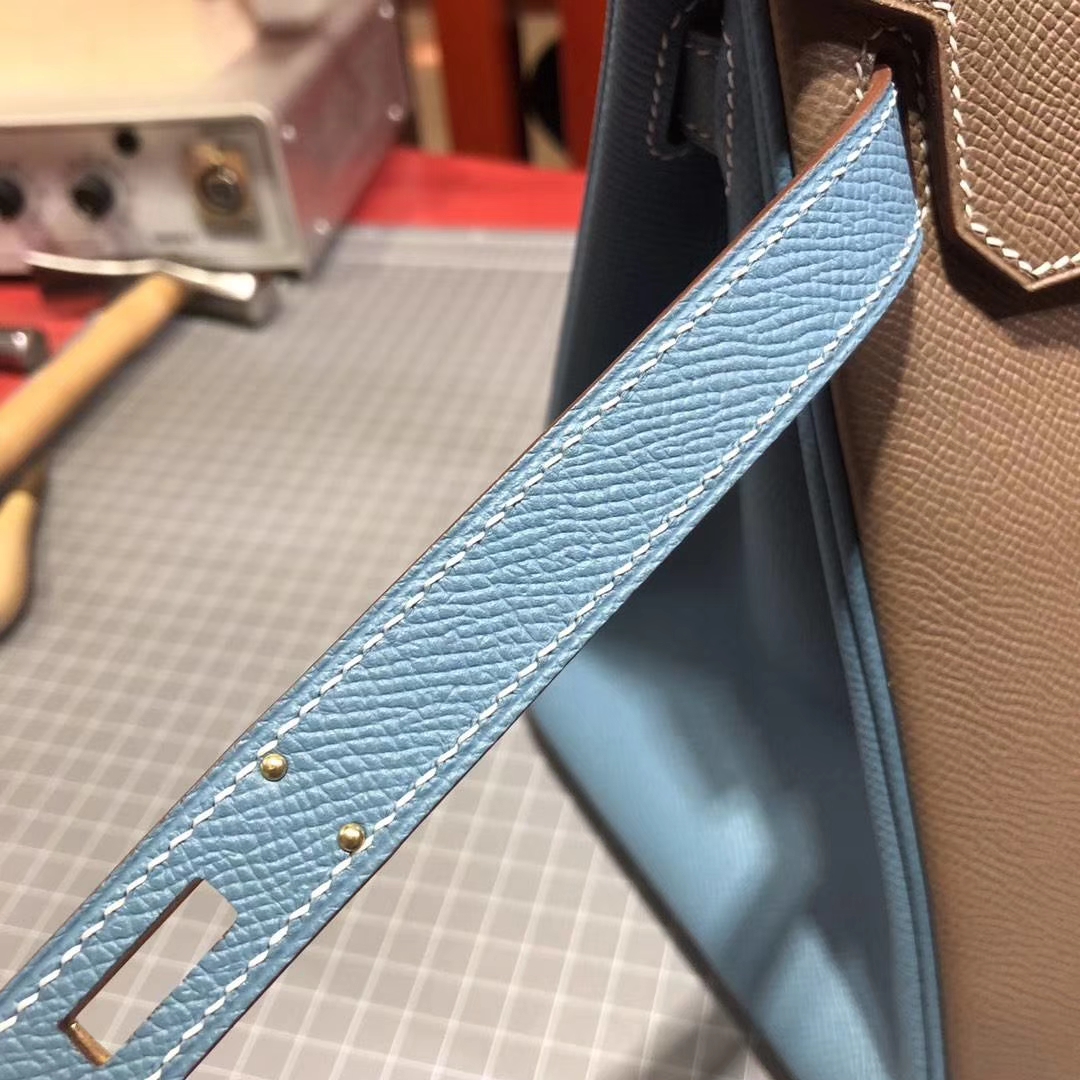 Hermes Birkin30CM 爱马仕大象灰拼牛仔蓝原厂手掌纹牛皮铂金包 金扣