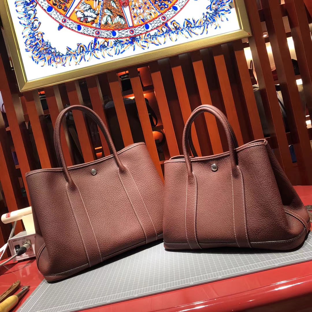 Hermes Garden Party Bags 爱马仕酒红色法国本土小牛皮花园包30CM