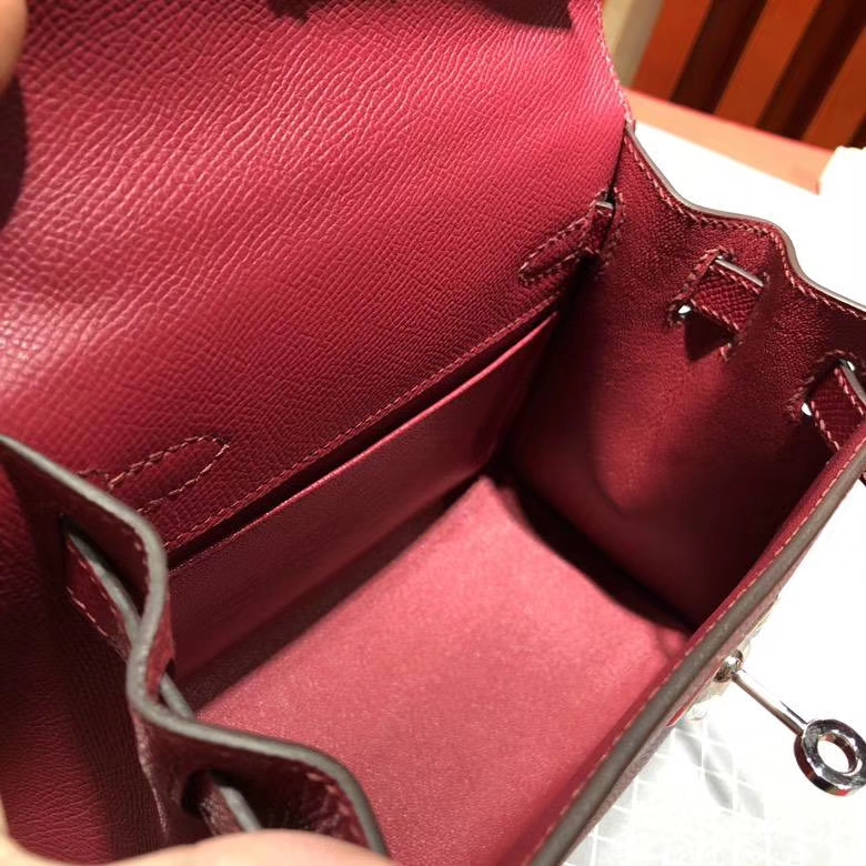 Hermes Kelly20CM 爱马仕K1石榴红epsom皮大耳朵凯莉包 银扣