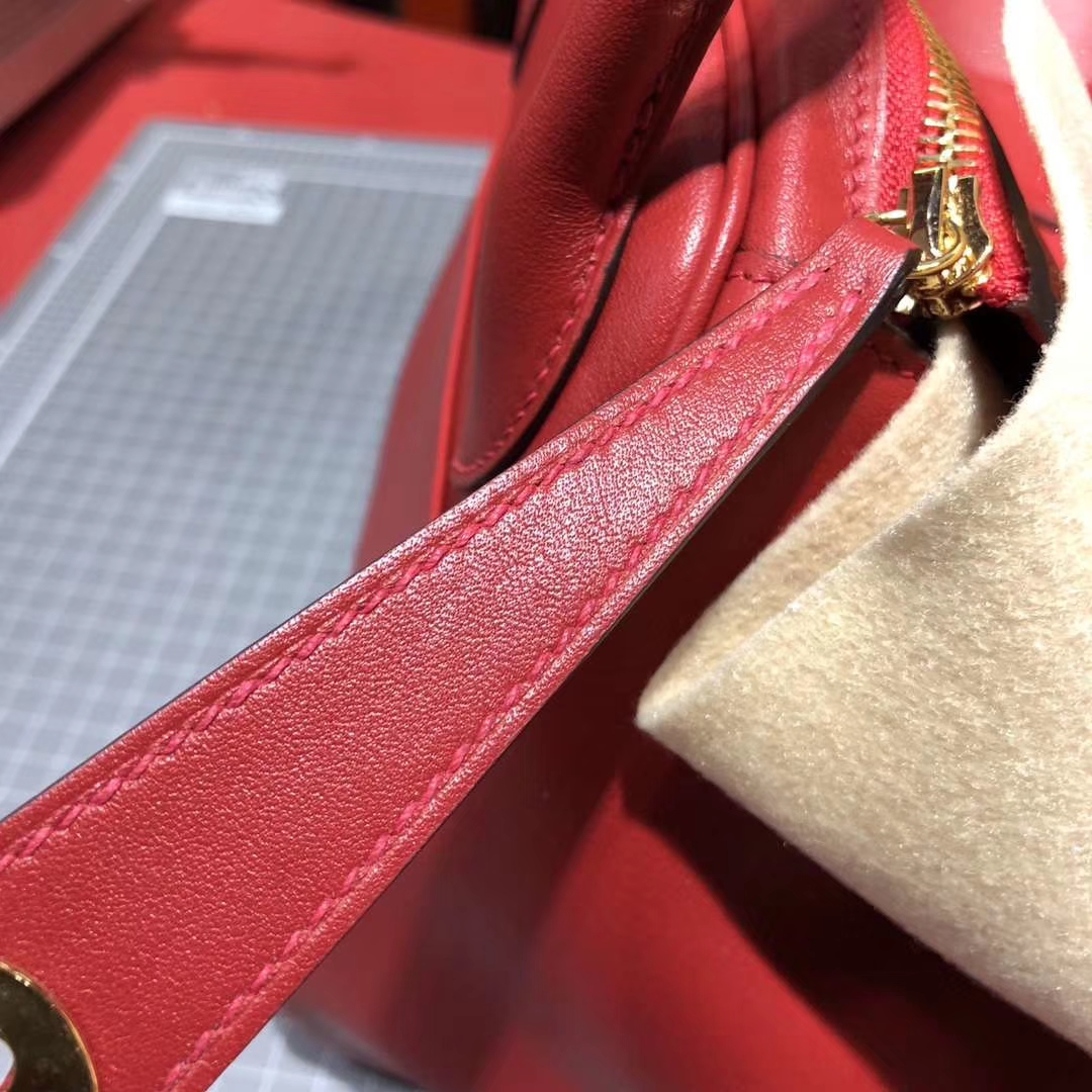 Hermes Lindy30CM 爱马仕Q5中国红原厂Swift牛皮琳迪包 金扣
