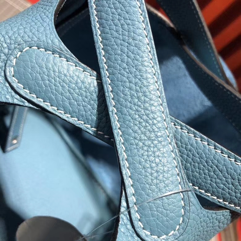 爱马仕菜篮子包 Hermes Picotin Lock18CM 牛仔蓝Clemence牛皮 银扣