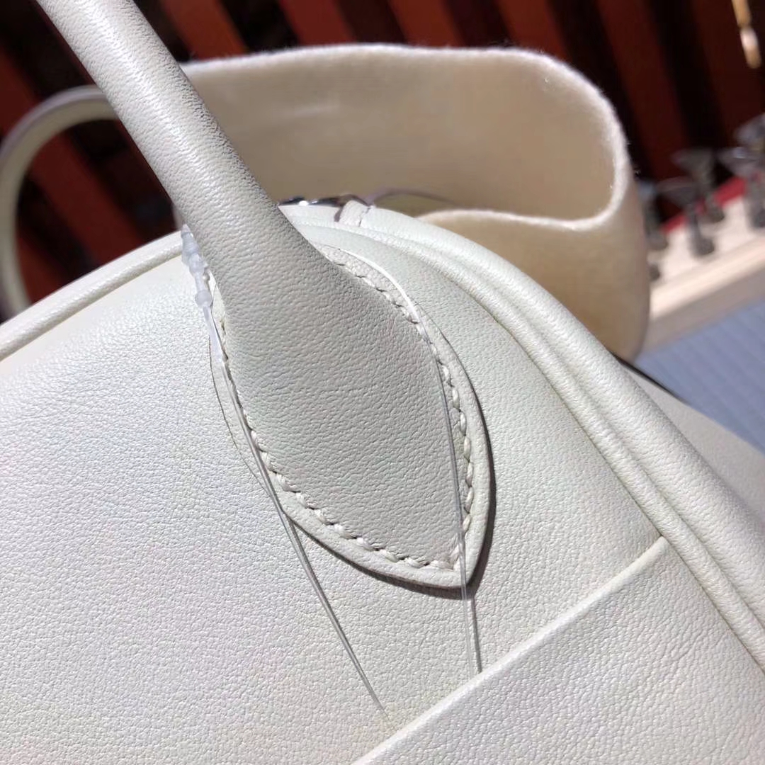 Hermes Lindy30CM 爱马仕CC10奶昔白原厂Swift牛皮琳迪包 银扣